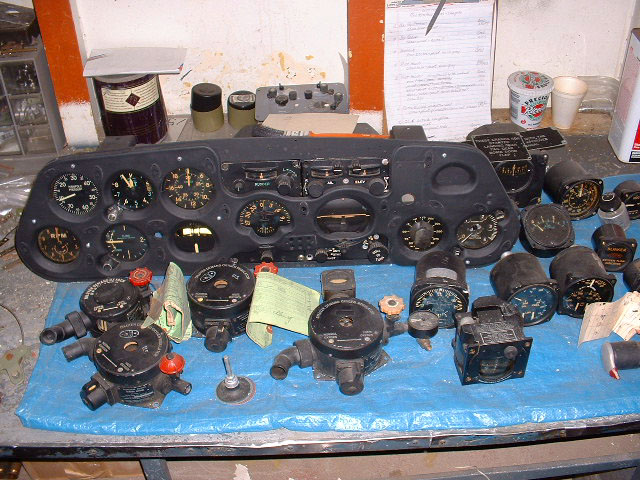 TBM instrument panel_01.jpg - Complete instrument panel after hunting down correct instruments through eBay and warbird collectors. Oxygen regulators in front.